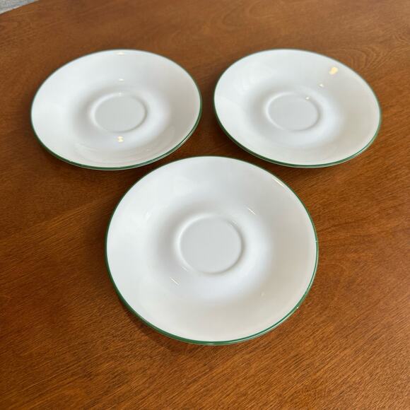 Corelle White Dark Green Rim Saucers Holly Pattern by Corning Set of 3 - Picture 1 of 5